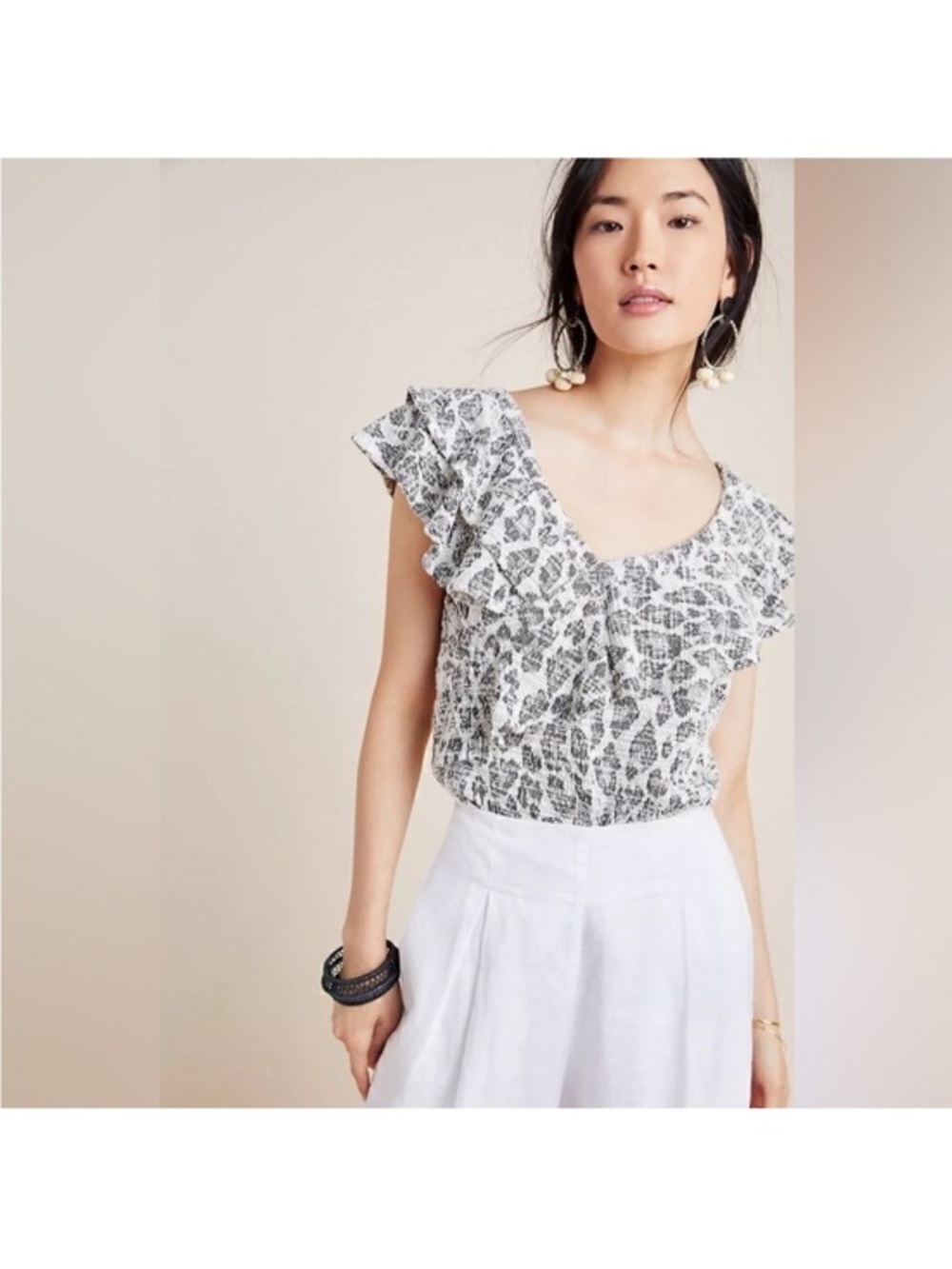 Anthropologie Dolan Savannah Blouse Top Tweed Ruffle Asymmetrical Grey Small